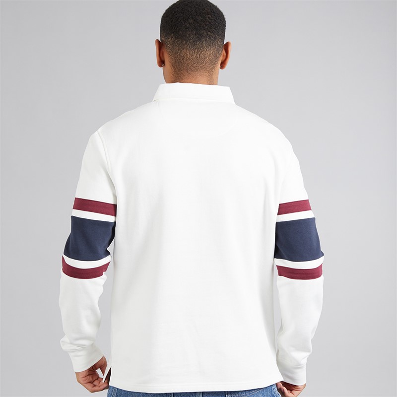 Brave Soul Mens Herlings Long Sleeve Rugby Shirt Cream/Navy/Light Burgundy Cream/Navy/Lt Burgundy