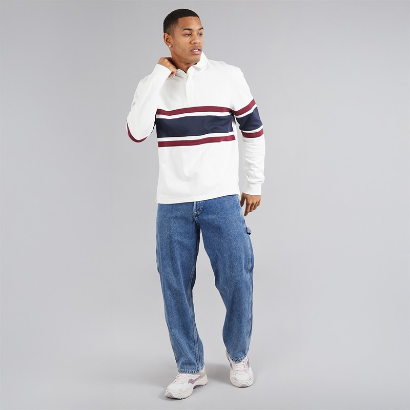 Brave Soul Mens Herlings Long Sleeve Rugby Shirt Cream/Navy/Light Burgundy Cream/Navy/Lt Burgundy