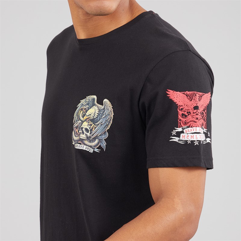 Brave Soul Mens Kruger T-Shirt Jet Black/Multi Colour Print