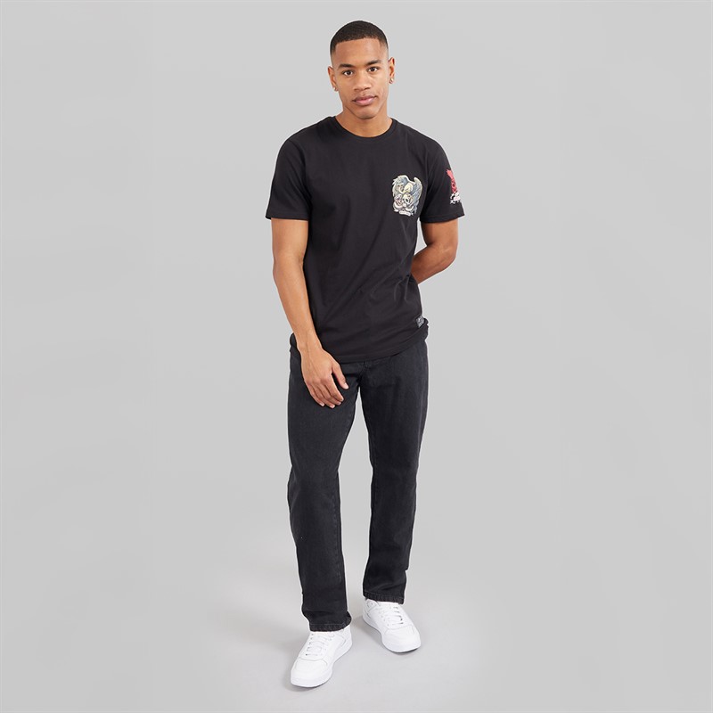 Brave Soul Mens Kruger T-Shirt Jet Black/Multi Colour Print