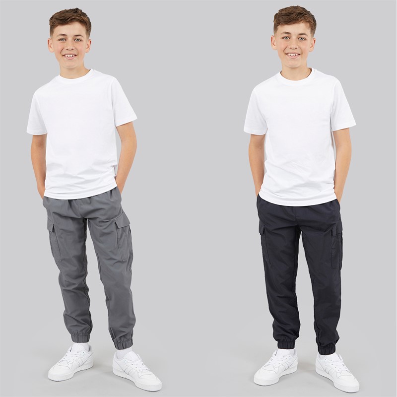 Brave Soul Boys Two Pack Taslan Cargo Trousers Navy/Grey