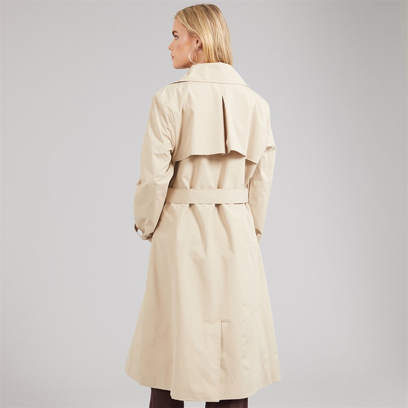 Brave Soul Womens Brandy Midi Trench Coat Stone