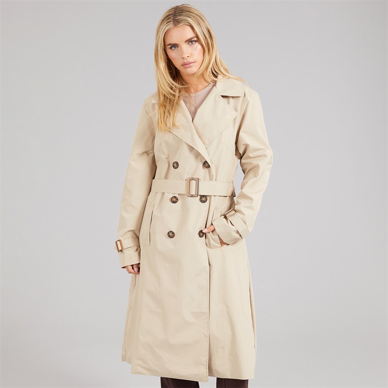 Brave Soul Womens Brandy Midi Trench Coat Stone