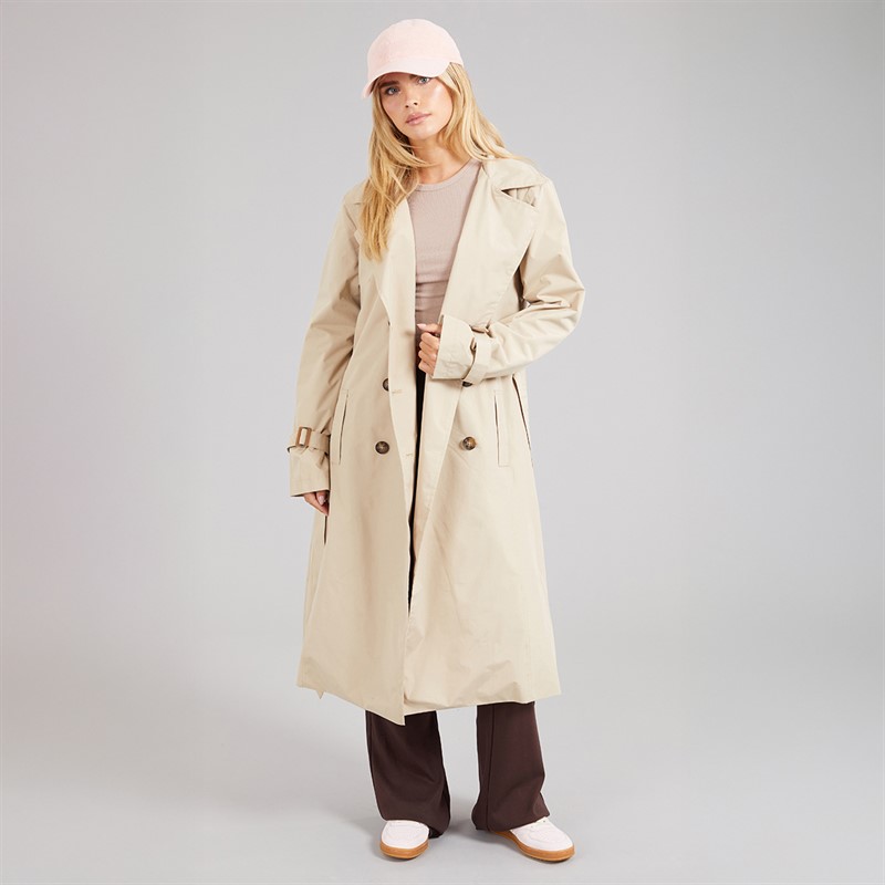 Brave Soul Womens Brandy Midi Trench Coat Stone