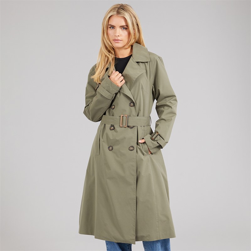 Brave Soul Womens Brandy Midi Trench Coat Khaki