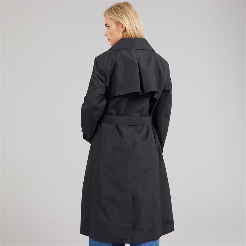 Brave Soul Womens Brandy Midi Trench Coat Black