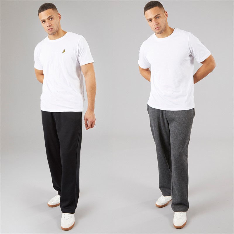 Brave Soul Mens Zeus Two Pack Open Hem Joggers Dark Charcoal/Black Dk Charcoal/Black