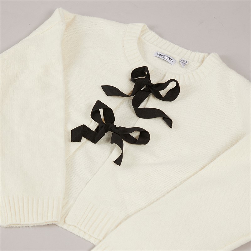 Brave Soul Womens Ribbons Cardigan Cream/Black