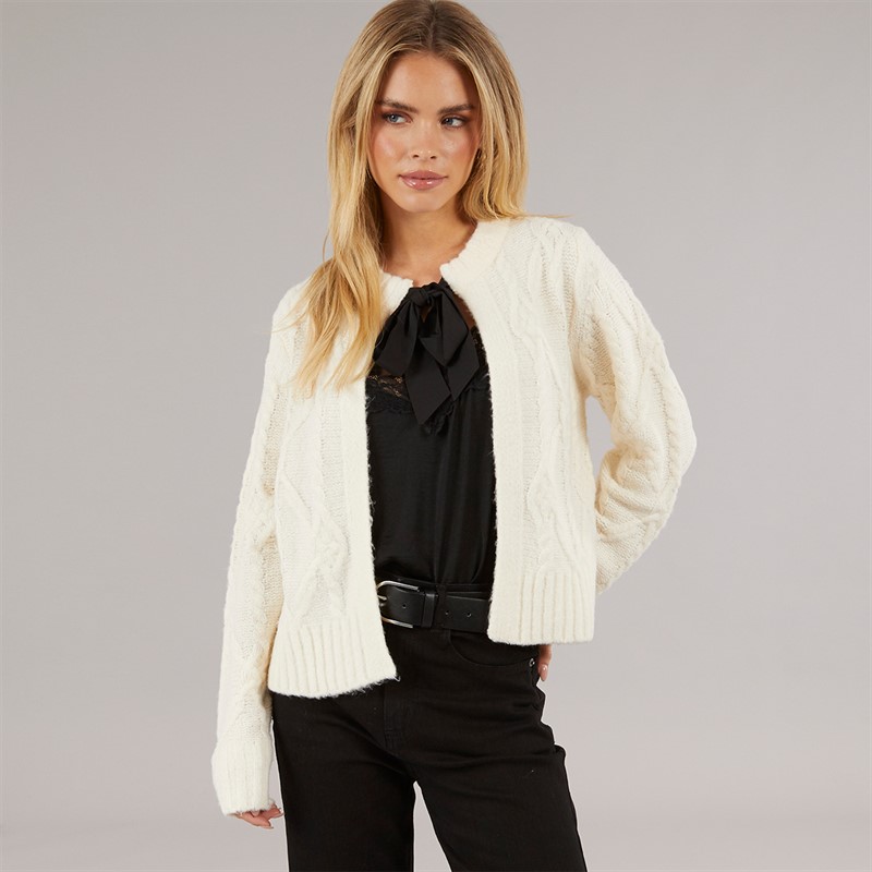 Brave Soul Womens Silken Cardigan Cream/Black