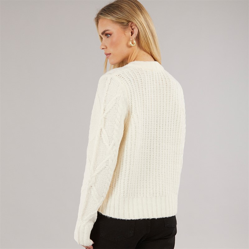 Brave Soul Womens Silken Cardigan Cream/Black