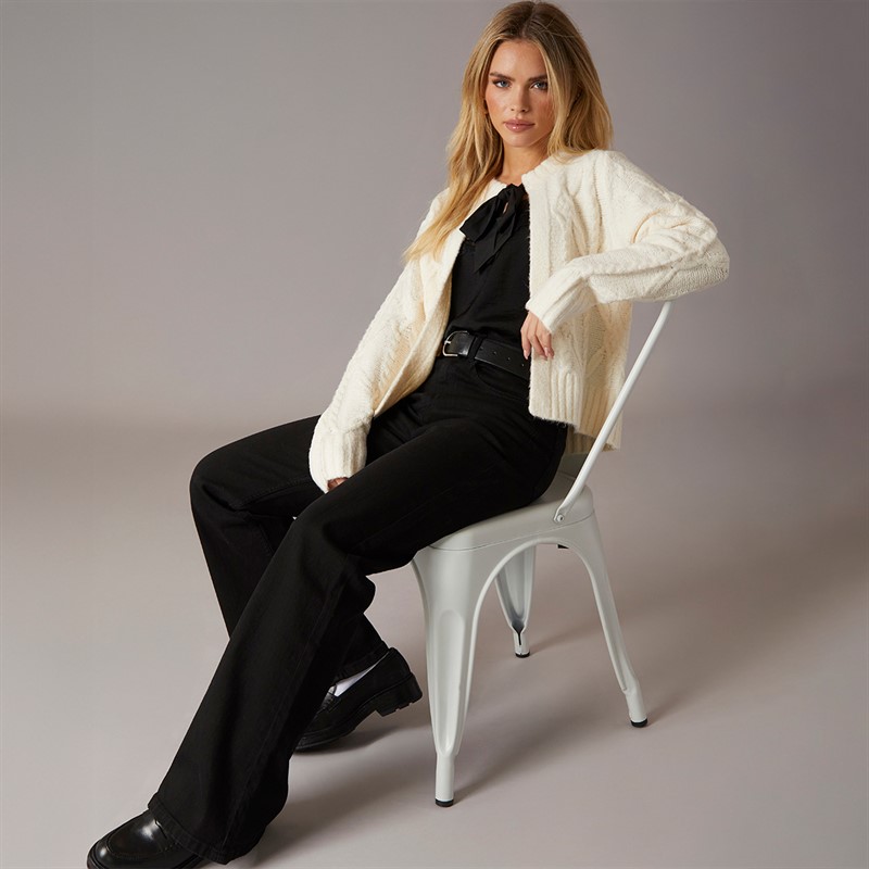 Brave Soul Womens Silken Cardigan Cream/Black