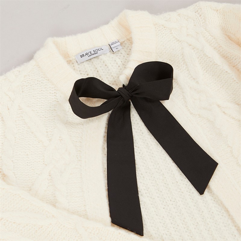 Brave Soul Womens Silken Cardigan Cream/Black