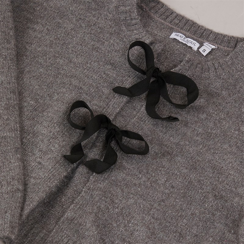Brave Soul Womens Ribbons Cardigan Charcoal/Black