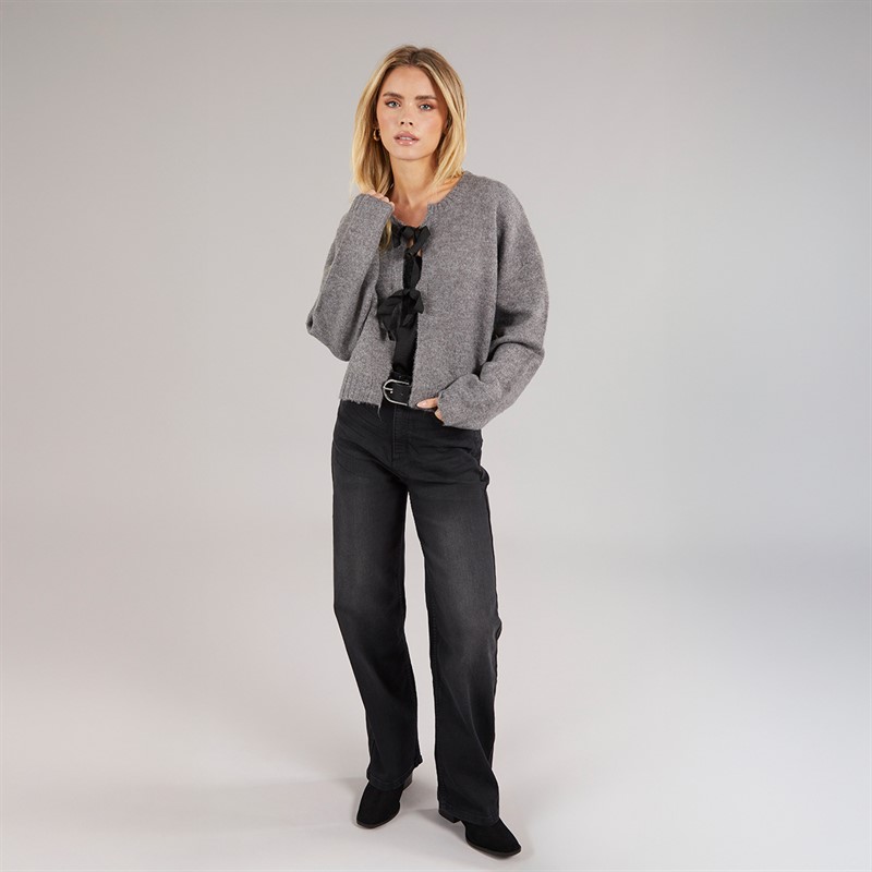 Brave Soul Womens Ribbons Cardigan Charcoal/Black