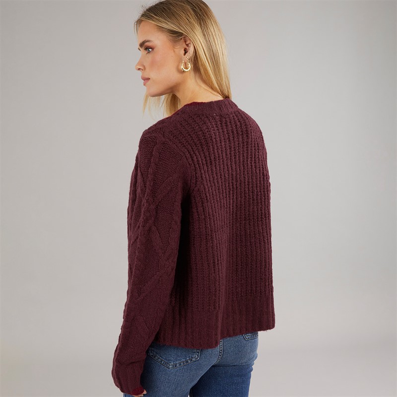 Brave Soul Womens Silken Cardigan Wine/Black