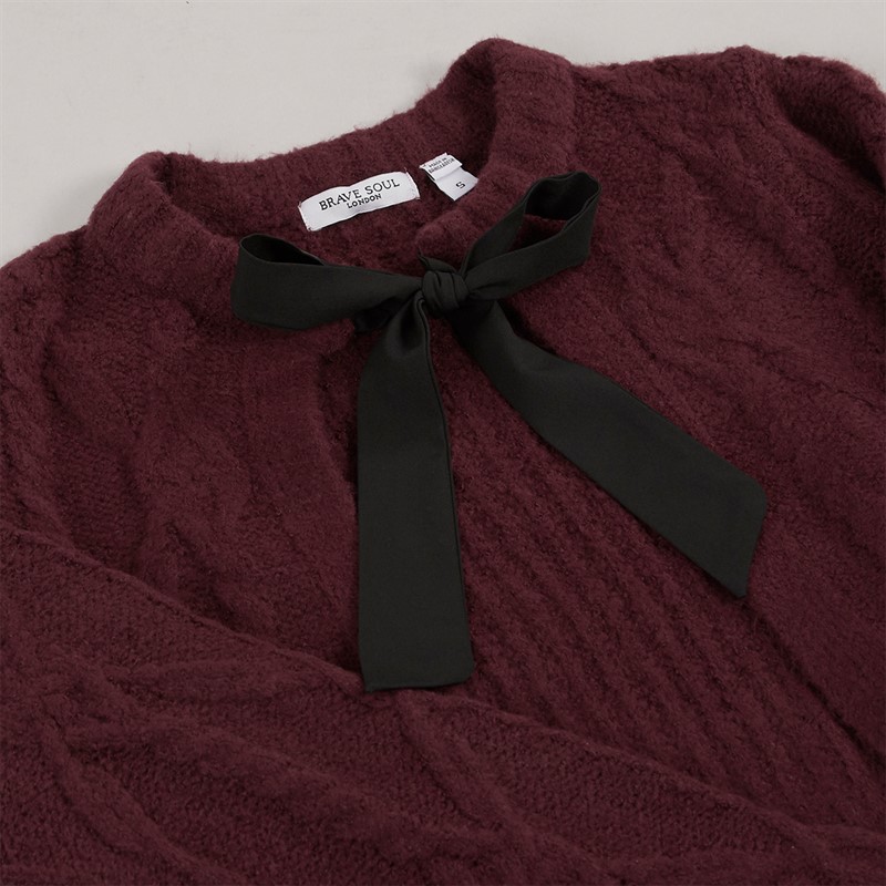 Brave Soul Womens Silken Cardigan Wine/Black