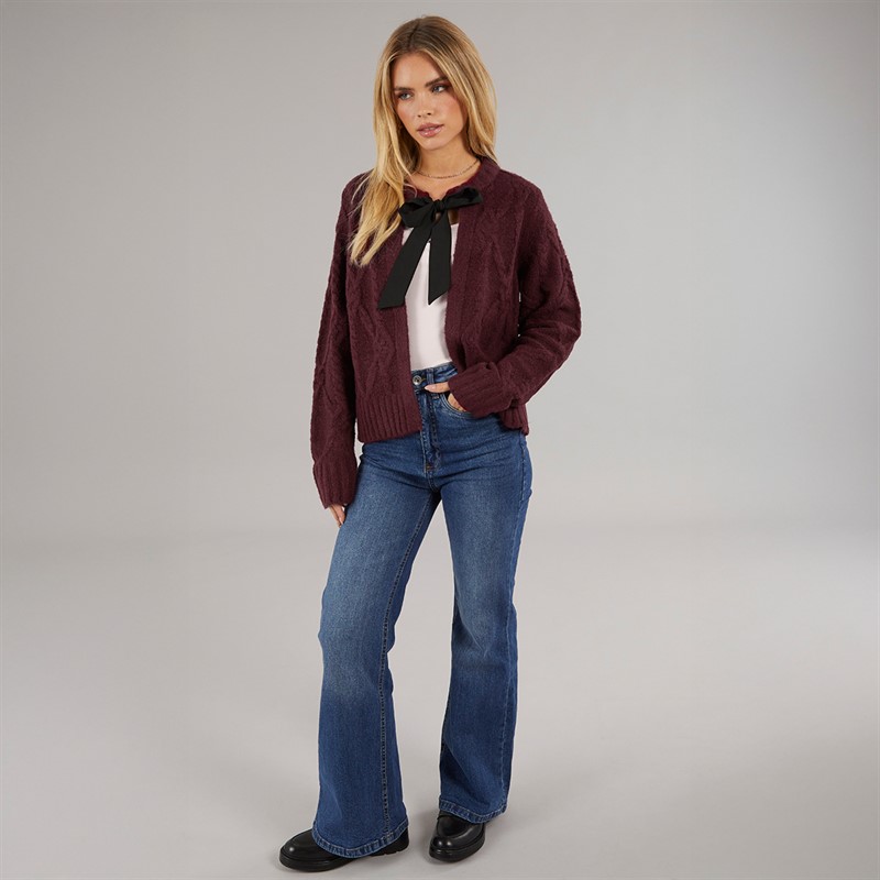 Brave Soul Womens Silken Cardigan Wine/Black