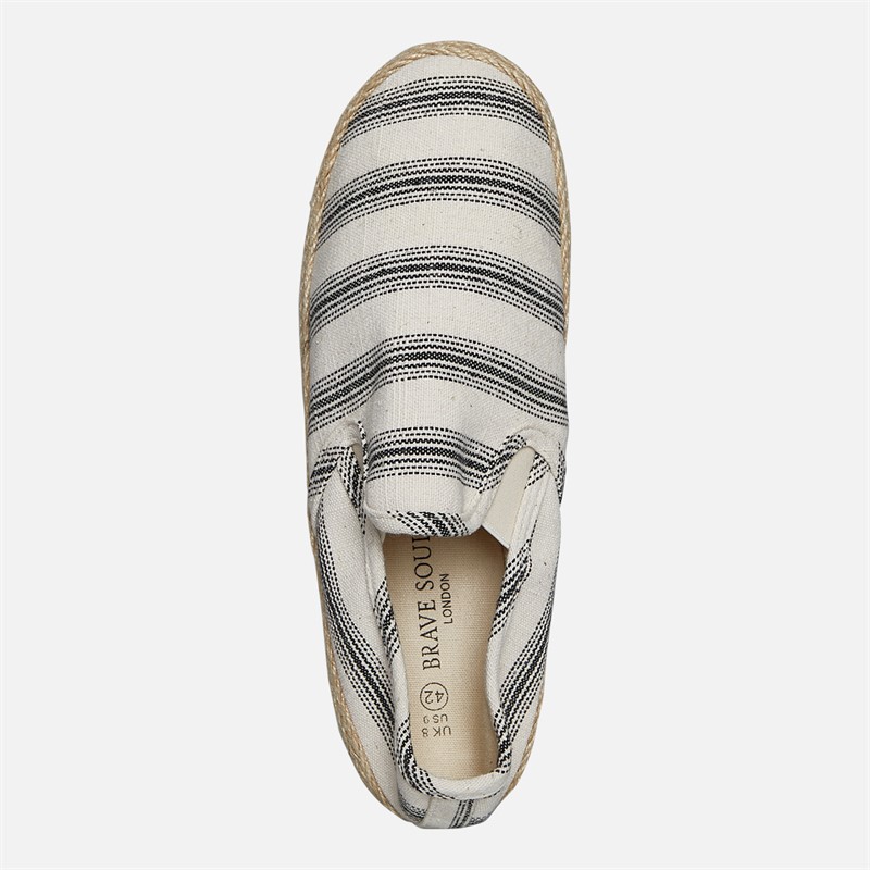 Brave Soul Mens Yacht Espadrilles Cream/Black Stripe Cream/ Black