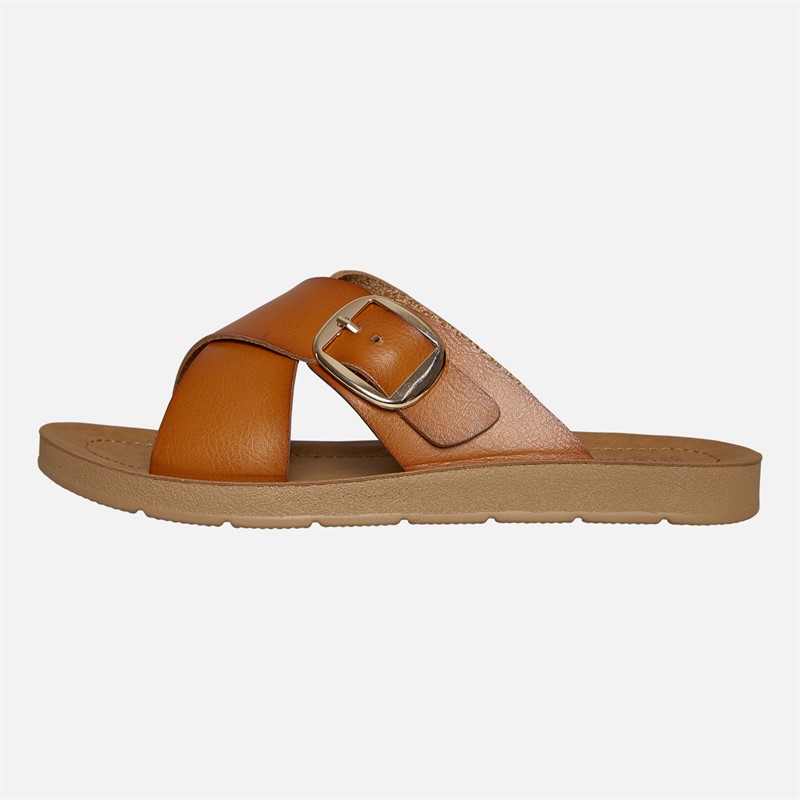 Brave Soul Womens Cross Strap Sandals Tan