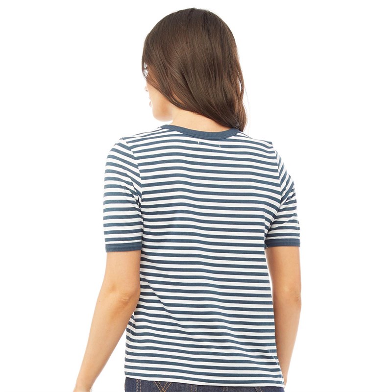 Brave Soul Womens Birkin Crew Neck T-Shirt White/Midnight Navy