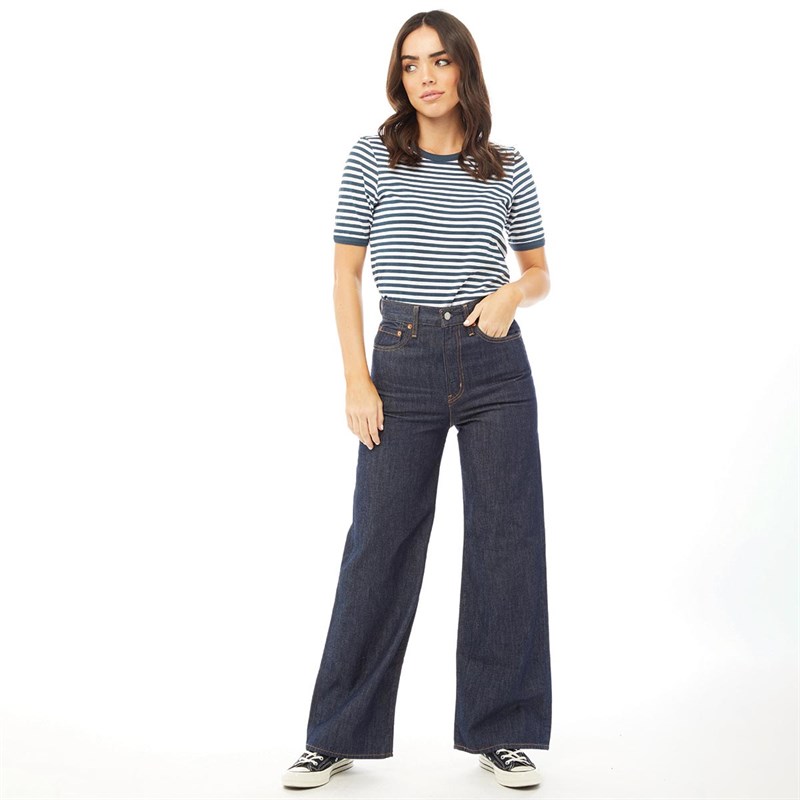 Brave Soul Womens Birkin Crew Neck T-Shirt White/Midnight Navy