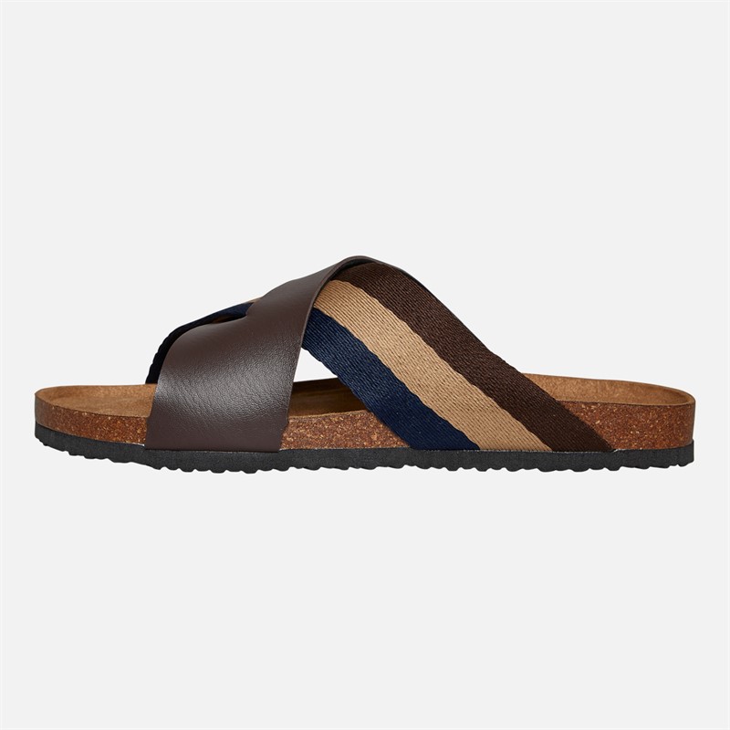 Brave Soul Mens Marvin Cross Strap Sandals Brown/Navy/Sand