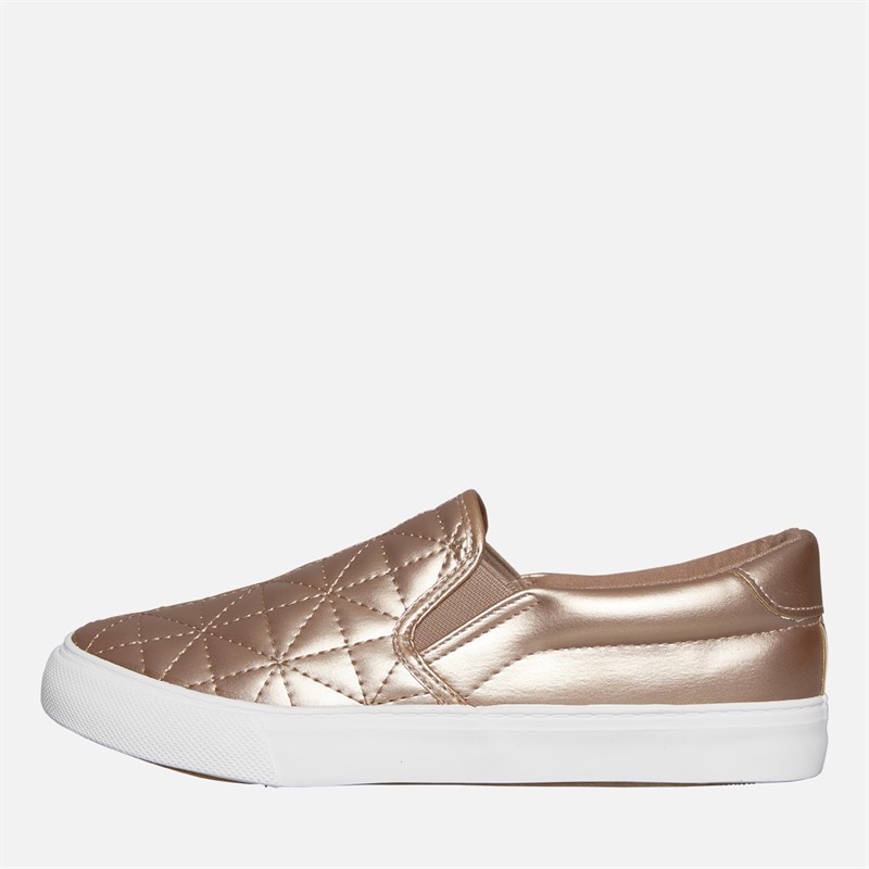 Brave Soul Womens Star Quilted Slip On Trainers Rose Gold Metallic