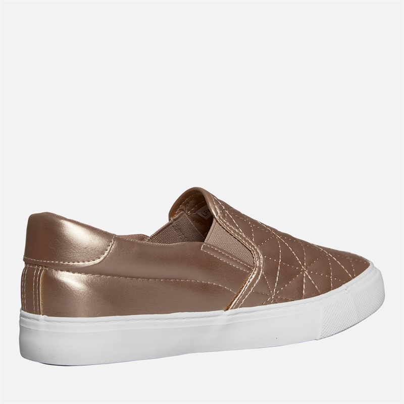 Brave Soul Womens Star Quilted Slip On Trainers Rose Gold Metallic