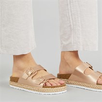 Brave Soul Womens Pantha 2 Double Buckle Platform Sandals Rose Gold Metallic