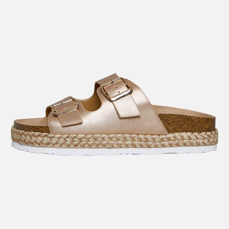 Brave Soul Womens Pantha 2 Double Buckle Platform Sandals Rose Gold Metallic