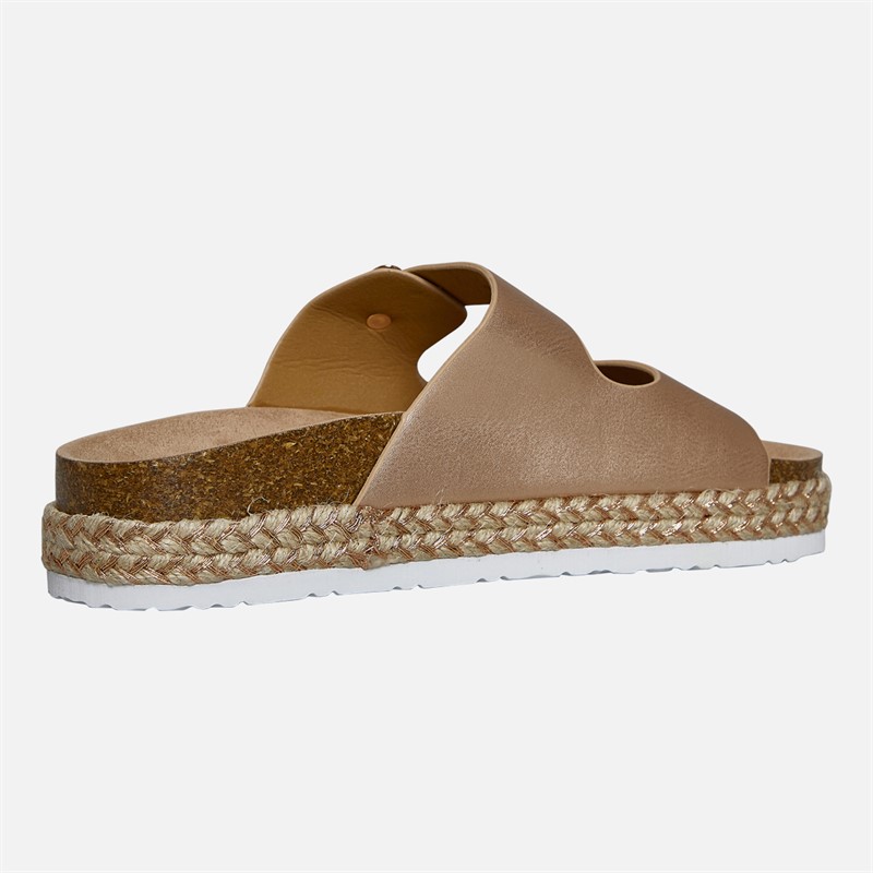 Brave Soul Womens Pantha 2 Double Buckle Platform Sandals Rose Gold Metallic