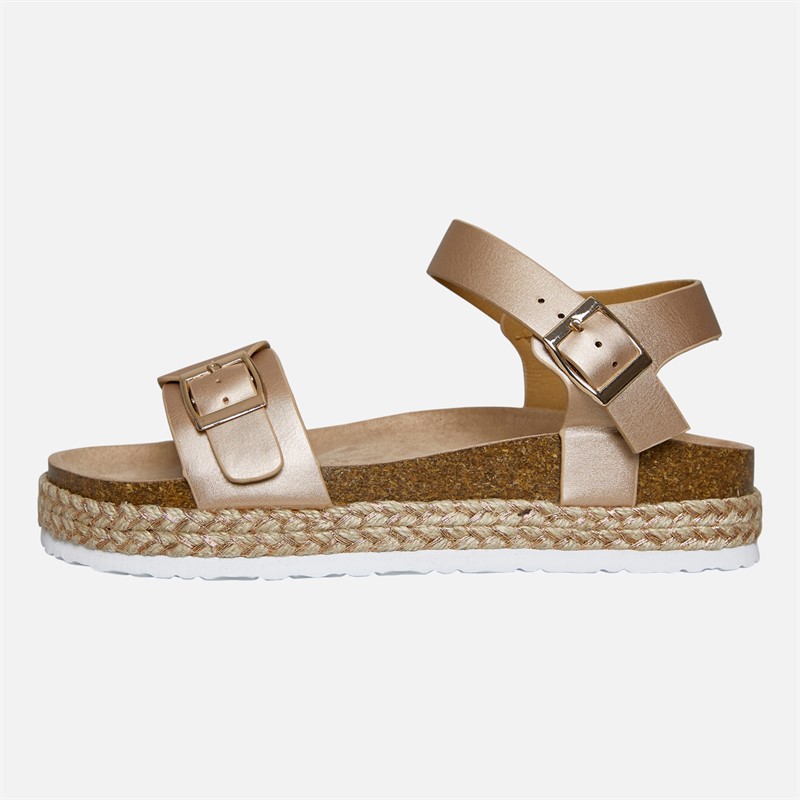 Brave Soul Womens Pantha Ankle Strap Platform Sandals Rose Gold Metallic