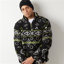 Brave Soul Mens Barbon 1/4 Zip Fleece Black Sponge/Green Grey/Ecru Black Sponge/Green Grey & Ecru