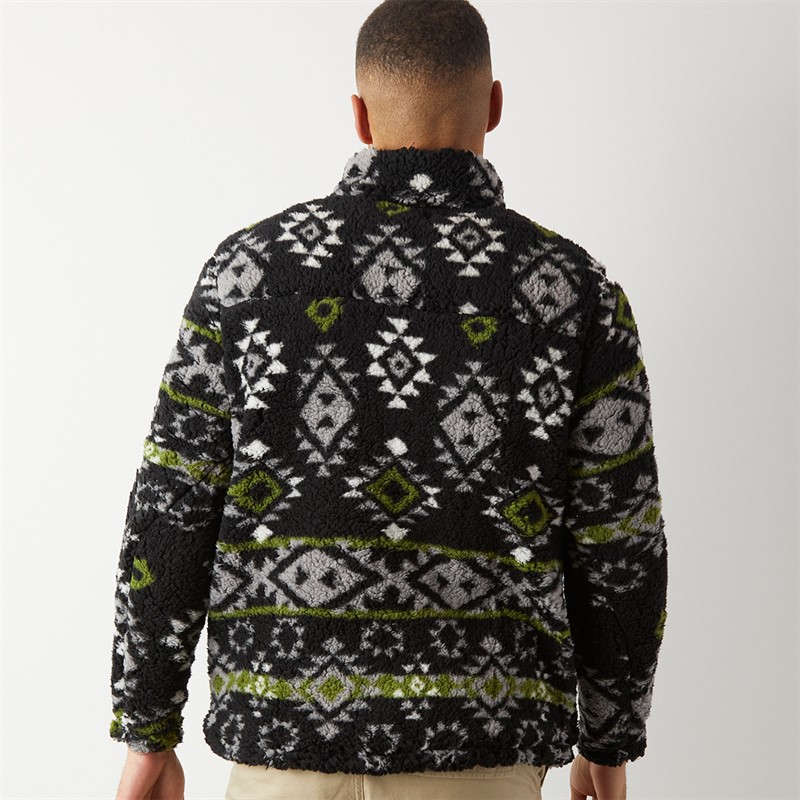 Brave Soul Mens Barbon 1/4 Zip Fleece Black Sponge/Green Grey/Ecru Black Sponge/Green Grey & Ecru