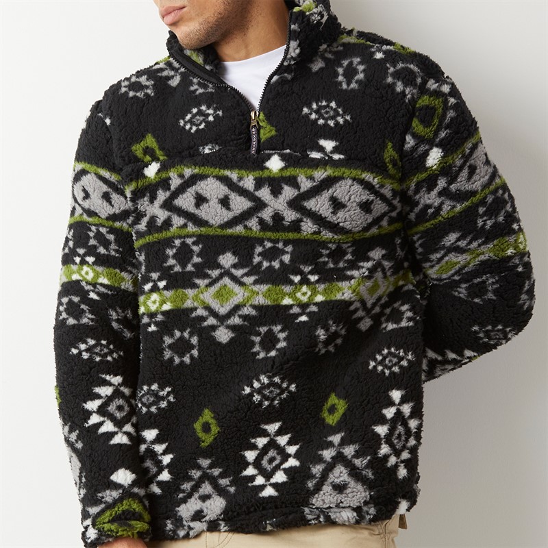 Brave Soul Mens Barbon 1/4 Zip Fleece Black Sponge/Green Grey/Ecru Black Sponge/Green Grey & Ecru