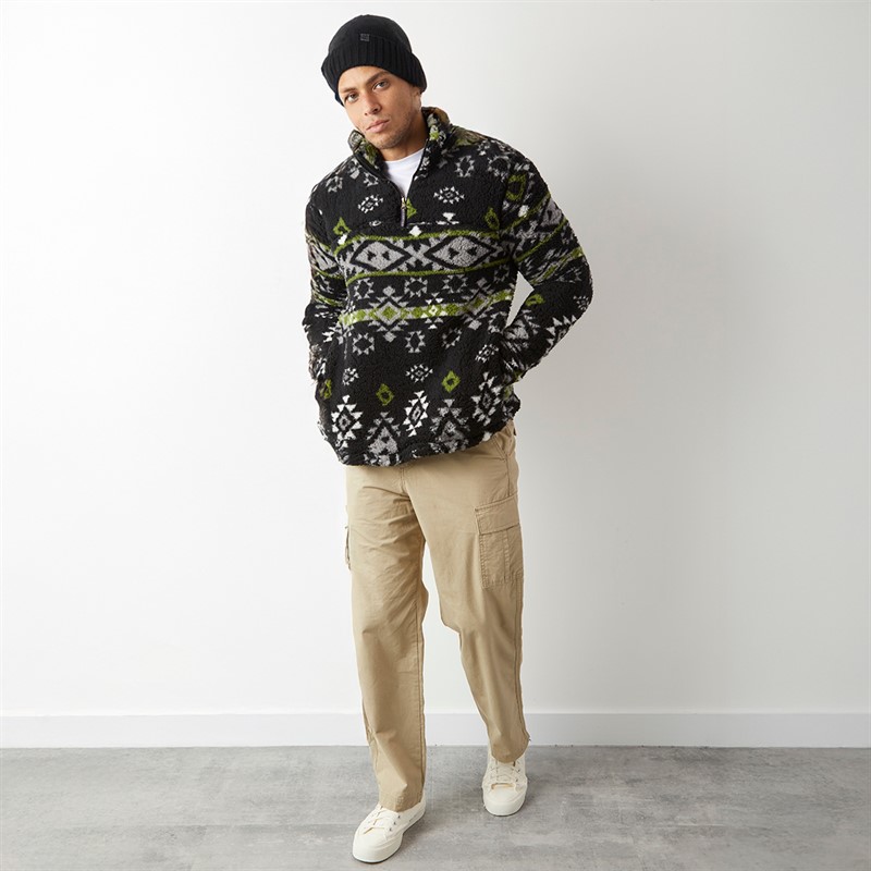 Brave Soul Mens Barbon 1/4 Zip Fleece Black Sponge/Green Grey/Ecru Black Sponge/Green Grey & Ecru