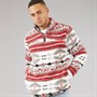 Brave Soul Mens Hebden 1/4 Zip Fleece White Sponge/Black/Grey/Red Prints White Sponge/Black, Grey & Red Prints