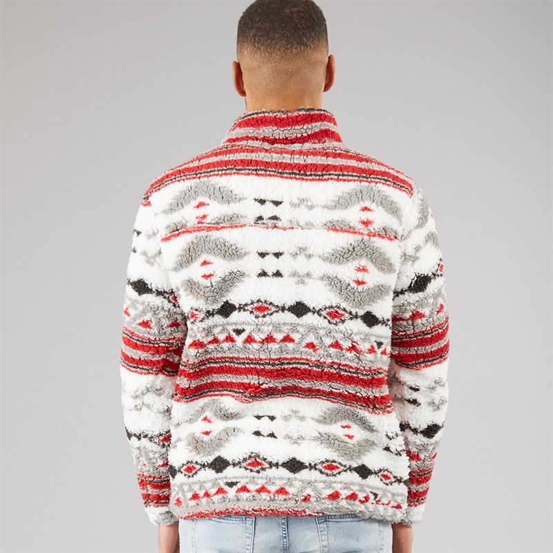 Brave Soul Mens Hebden 1/4 Zip Fleece White Sponge/Black/Grey/Red Prints White Sponge/Black, Grey & Red Prints