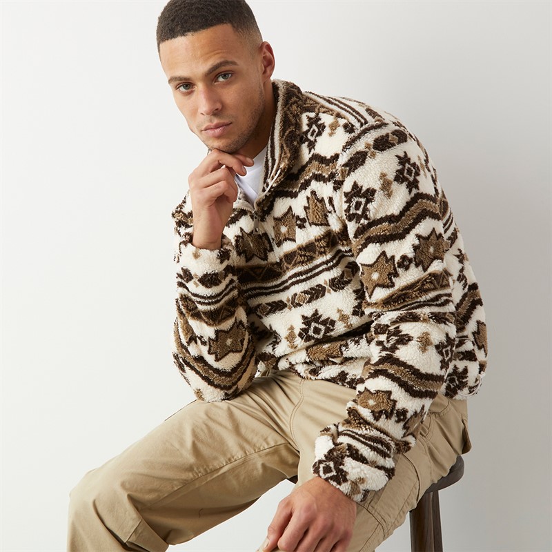 Brave Soul Mens Lykins 1/4 Zip Fleece Cream/Multi