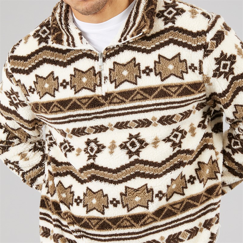 Brave Soul Mens Lykins 1/4 Zip Fleece Cream/Multi