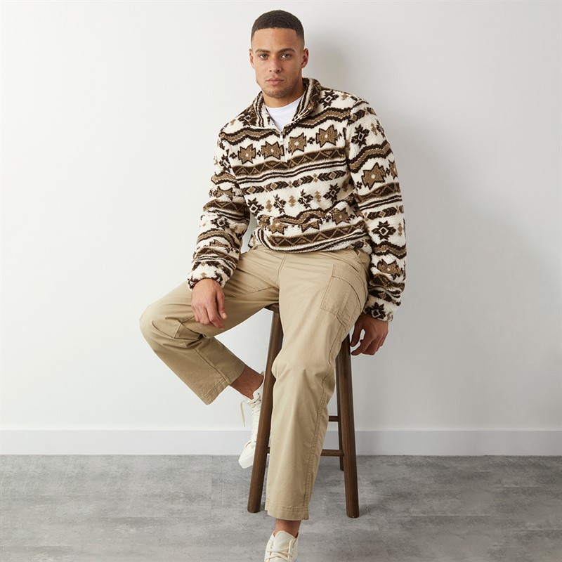 Brave Soul Mens Lykins 1/4 Zip Fleece Cream/Multi