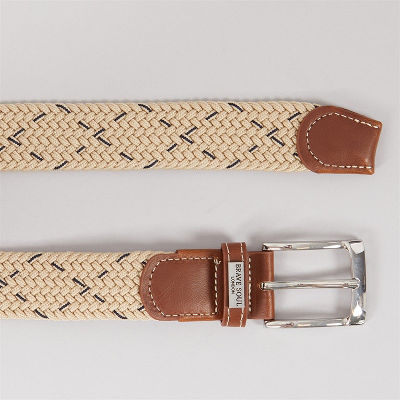 Brave Soul Mens Woven Belt Natural/Blue