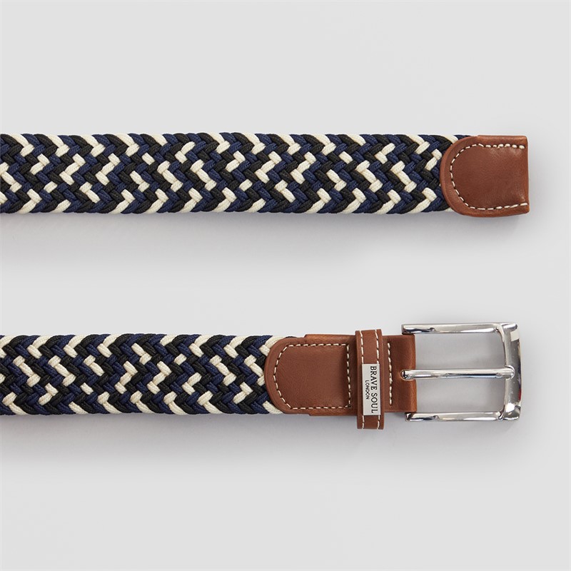 Brave Soul Mens Woven Belt Navy/Black/White