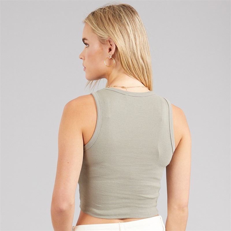 Brave Soul Womens Andrea Ribbed Cropped Vest Stone Green
