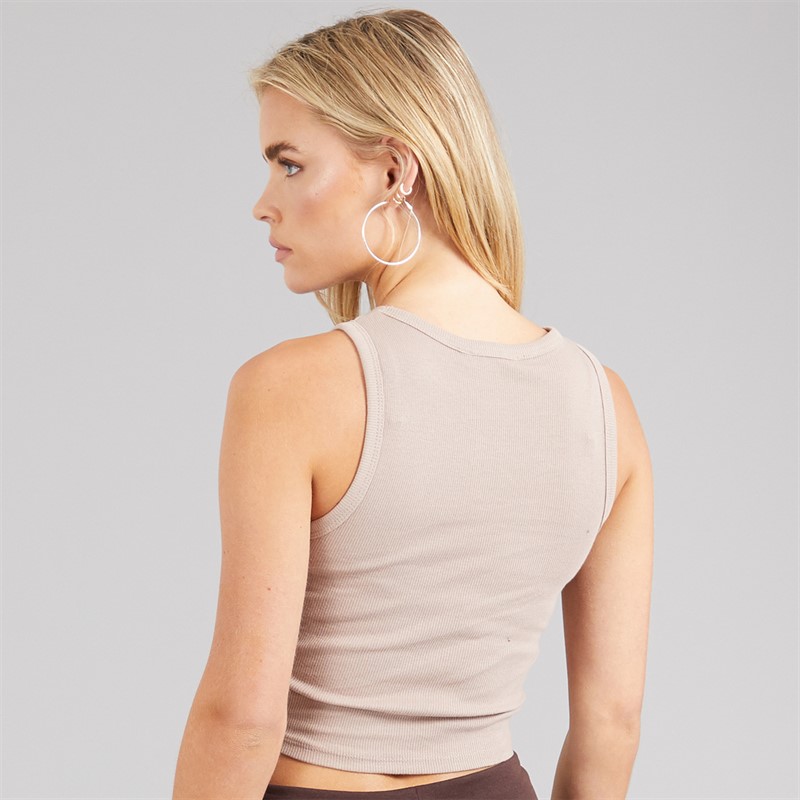 Brave Soul Womens Andrea Ribbed Cropped Vest Mushroom