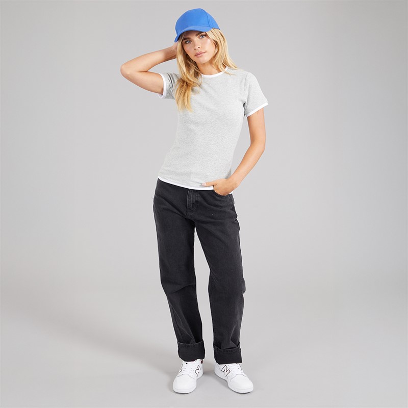 Brave Soul Womens Athena Double Layered T-Shirt Silver Grey Marl/White