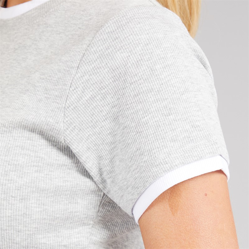 Brave Soul Womens Athena Double Layered T-Shirt Silver Grey Marl/White