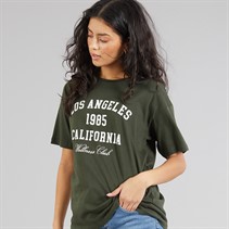 Brave Soul Womens Lala Print T-Shirt Forest Green/White