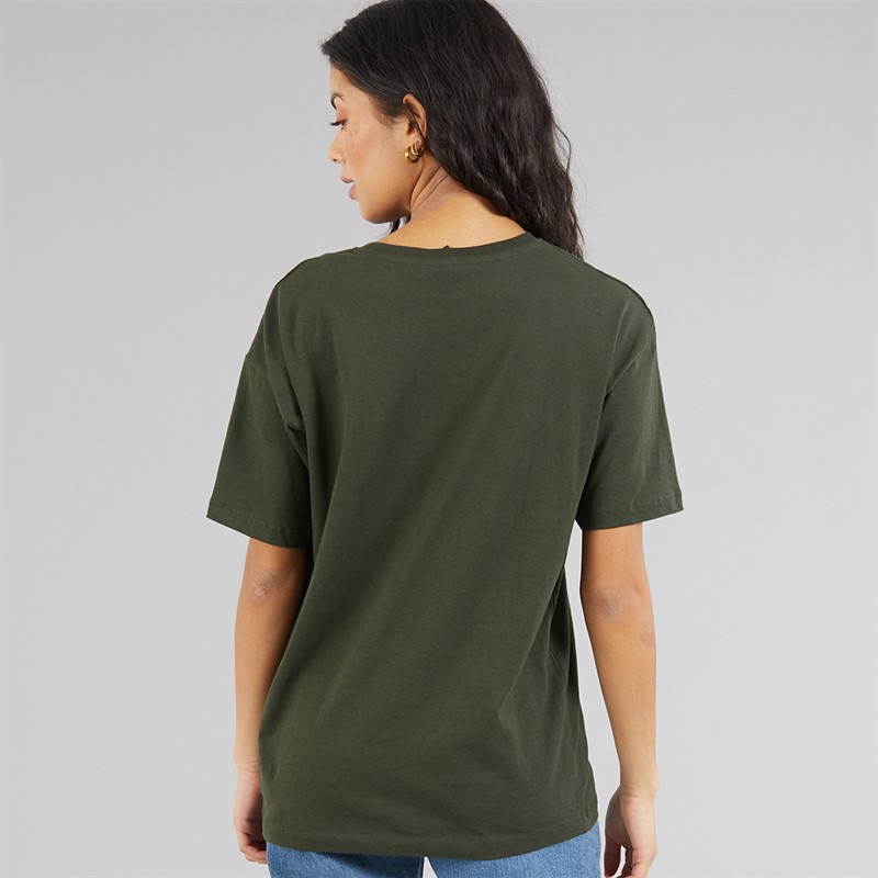 Brave Soul Womens Lala Print T-Shirt Forest Green/White