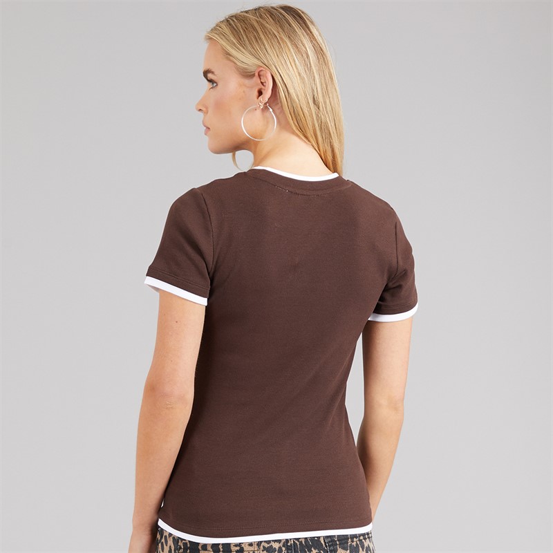 Brave Soul Womens Athena Double Layered T-Shirt Chocolate/White
